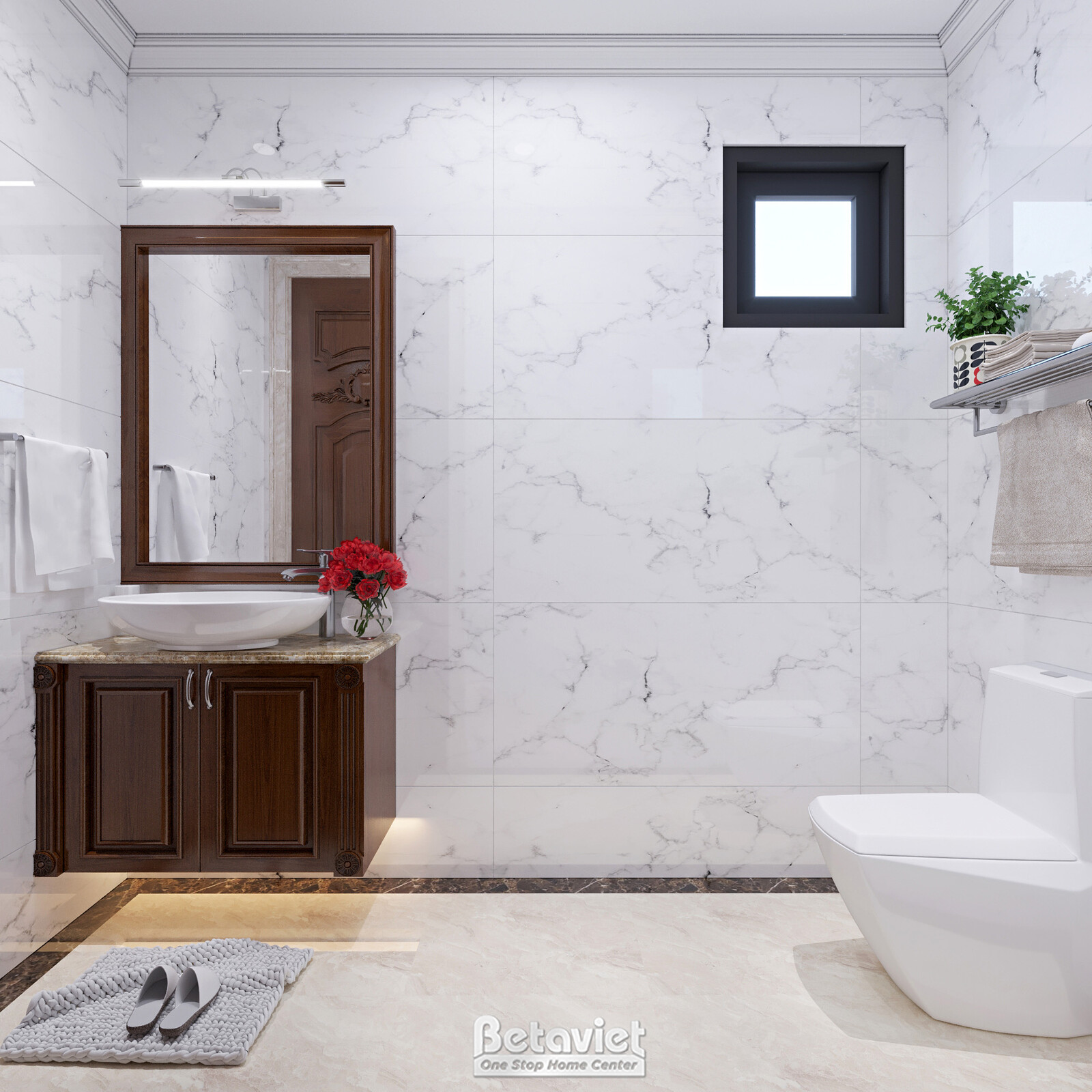 Nội thất phòng tắm biệt thự tân cổ điển NT22015 – góc nhìn tổng thể