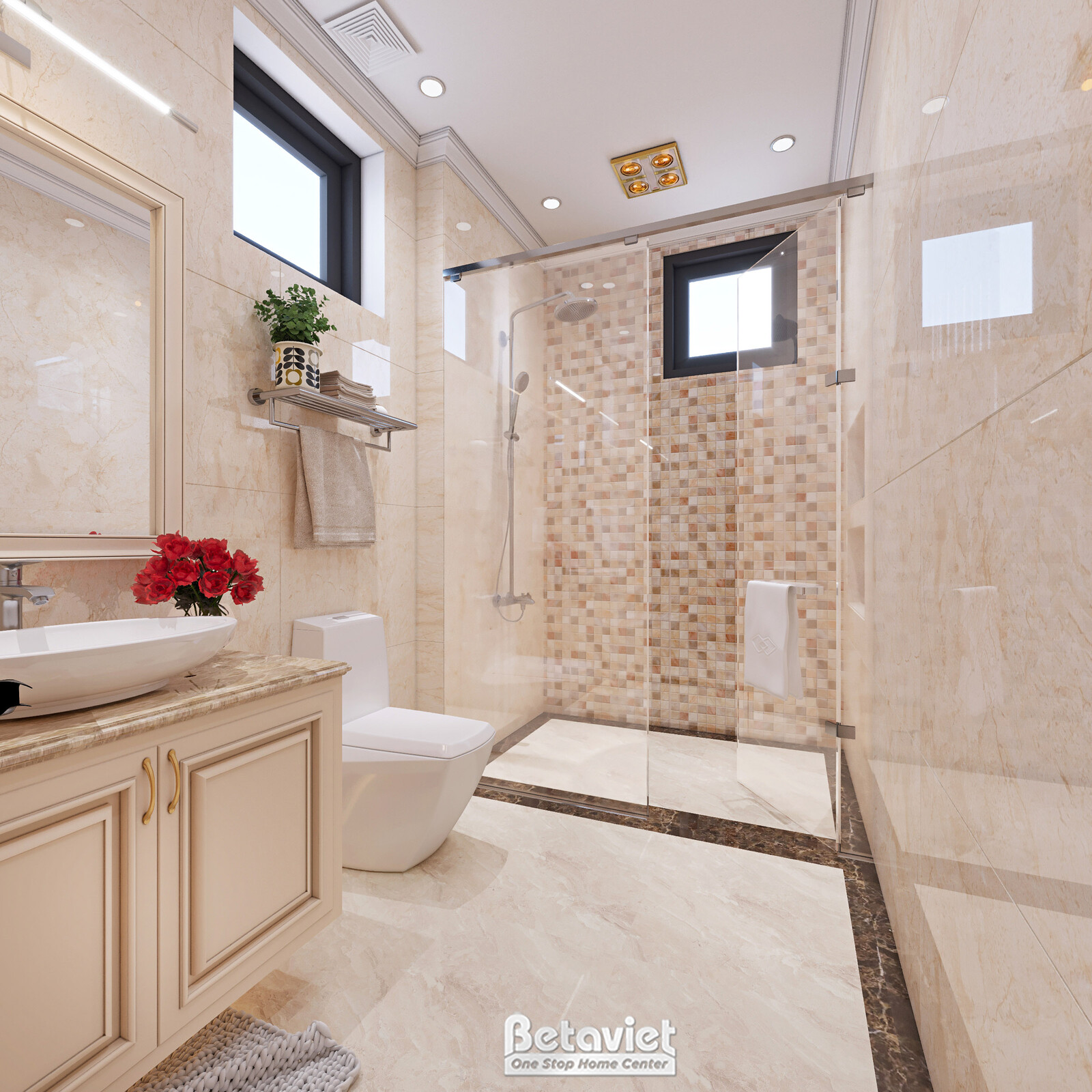 Nội thất phòng tắm biệt thự tân cổ điển NT22040 – góc nhìn tổng thể