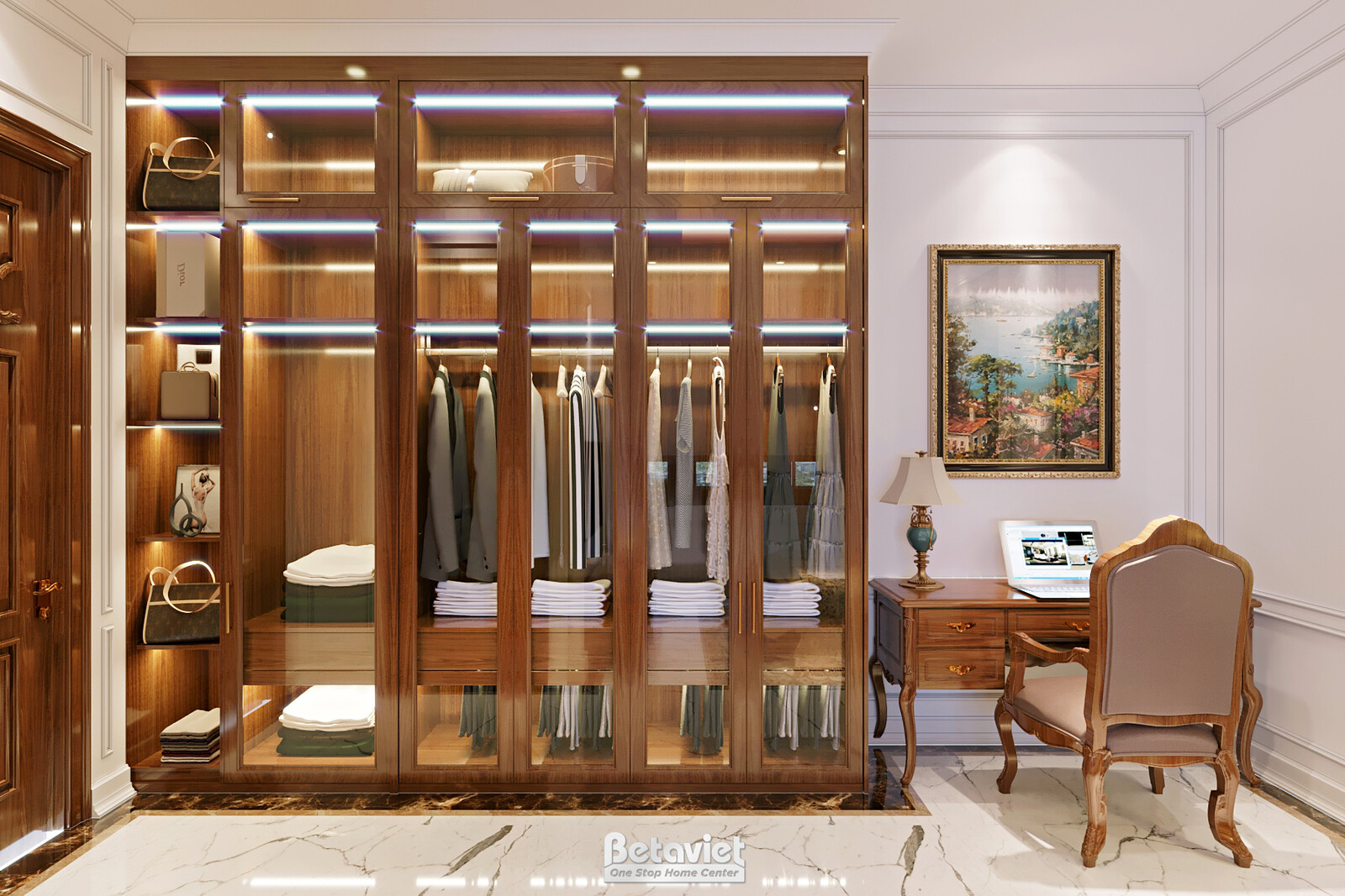 Nội thất phòng thay đồ biệt thự tân cổ điển NT22098 – góc nhìn 3