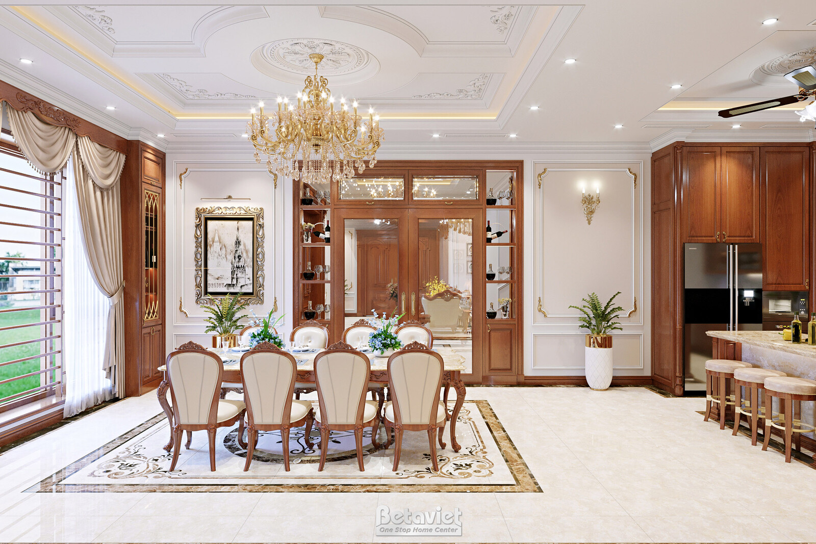 Nội thất phòng ăn biệt thự tân cổ điển NT22021 – góc nhìn 2