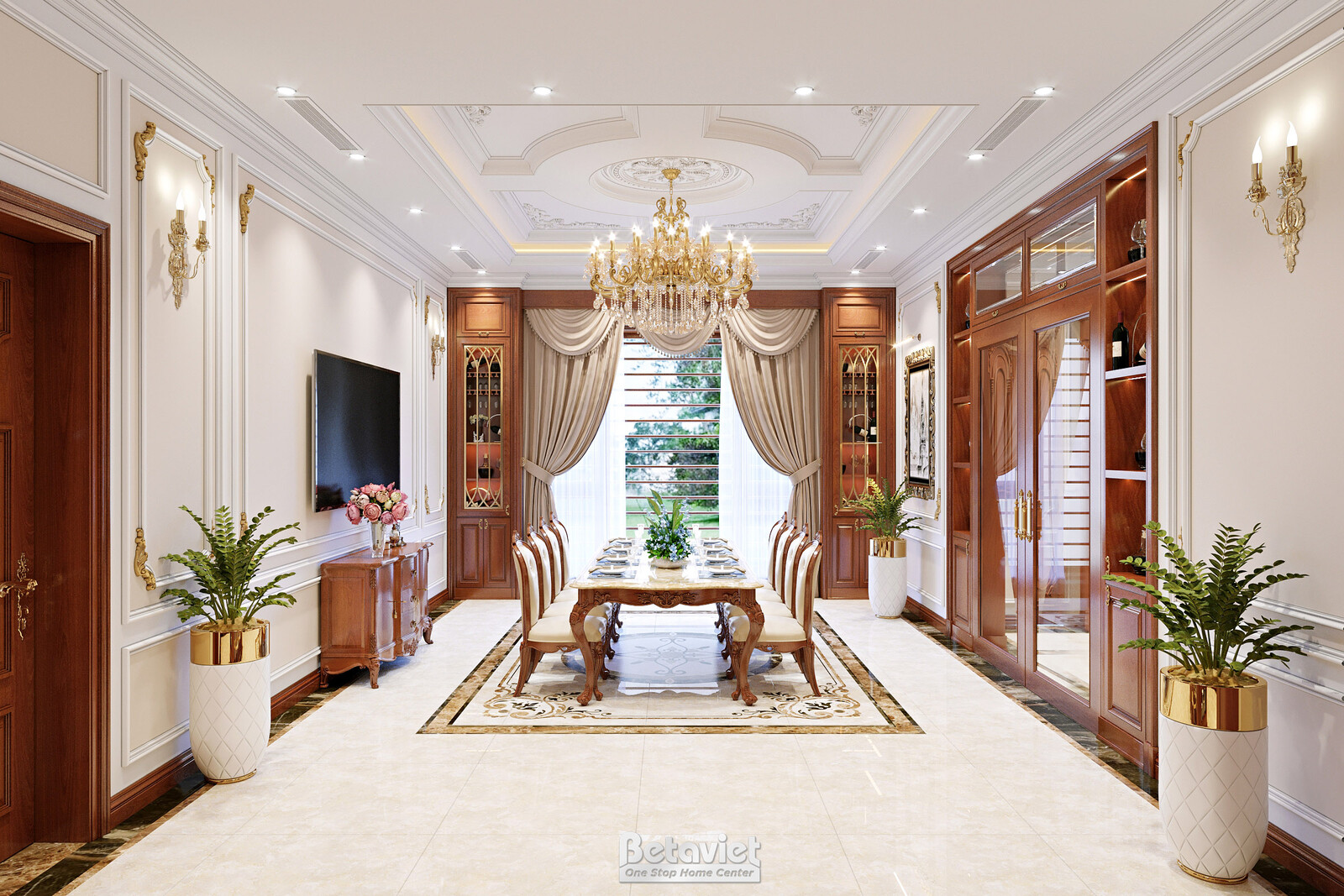 Nội thất phòng ăn biệt thự tân cổ điển NT22021 – góc nhìn 3