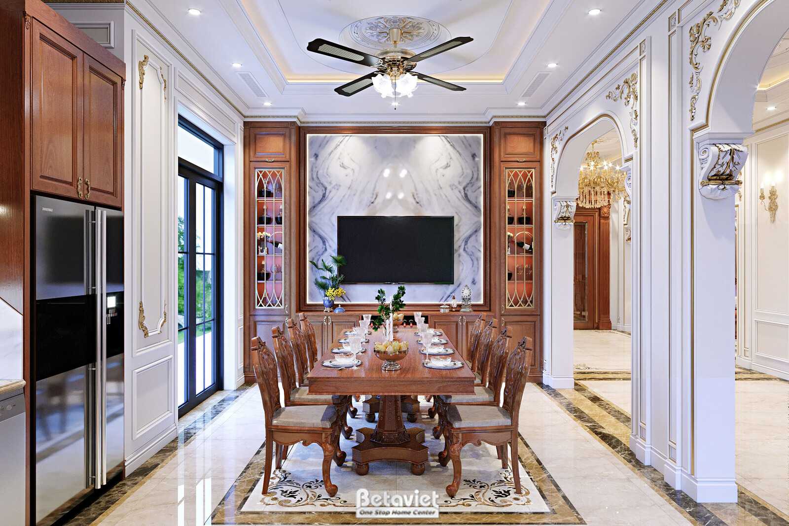 Nội thất phòng ăn biệt thự tân cổ điển KT22005 – góc nhìn 3