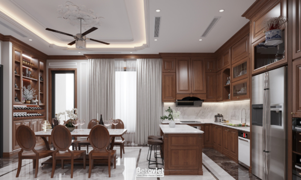 Thiết kế phòng bếp biệt thự gỗ truyền thống NT22153