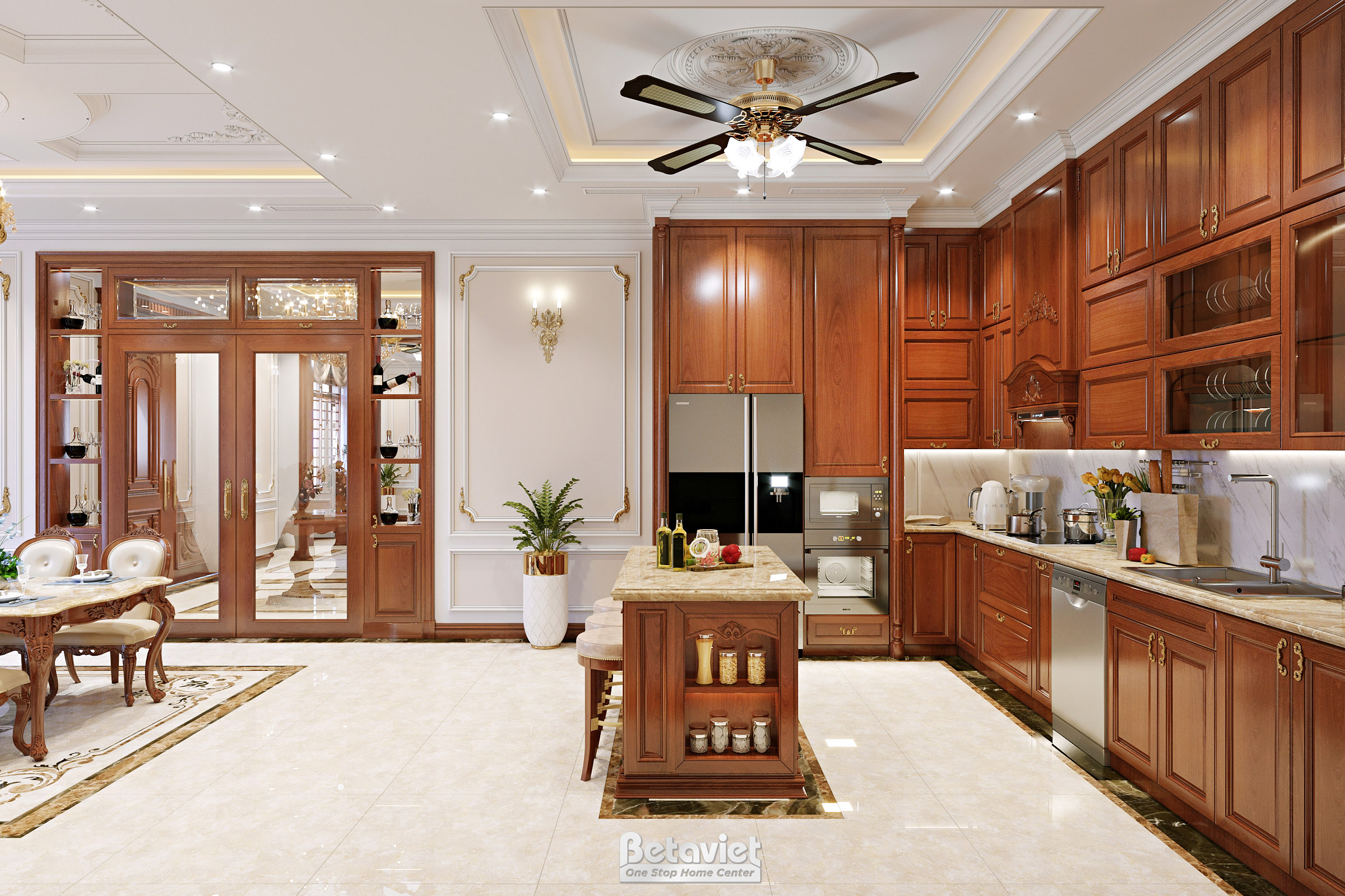 Thiết kế phòng bếp tân cổ điển biệt thự KĐT NU9 NT22021