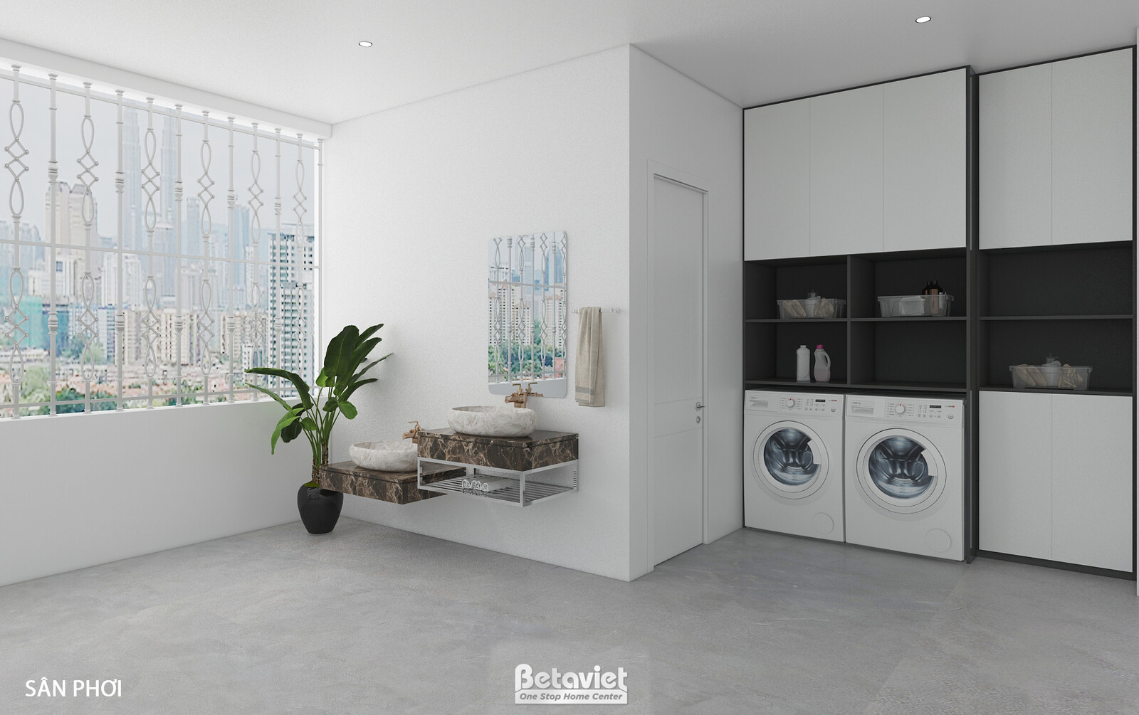 Nội thất giặt ủi dinh thự hiện đại KT22010 – góc nhìn tổng thể
