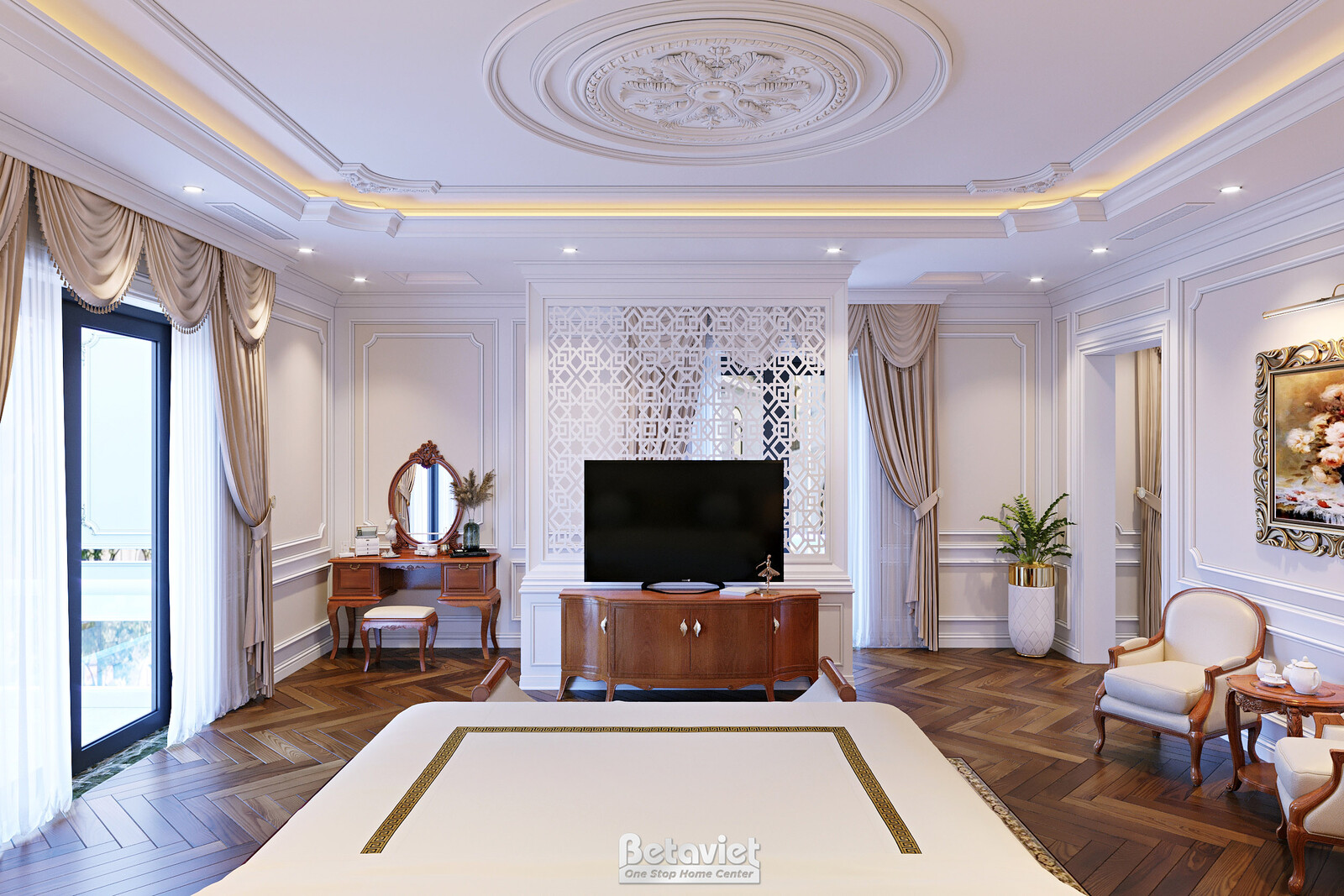Nội thất phòng ngủ biệt thự tân cổ điển NT22021 – góc nhìn 2