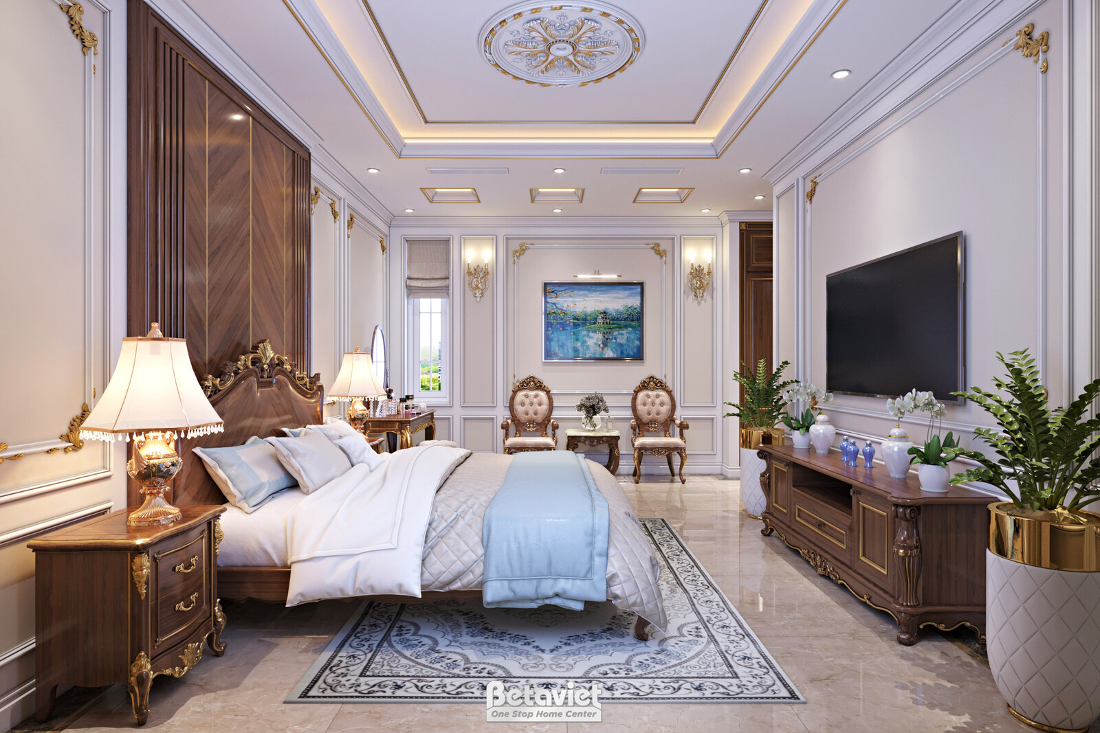 Nội thất phòng ngủ biệt thự cổ điển KT21025 – góc nhìn 11