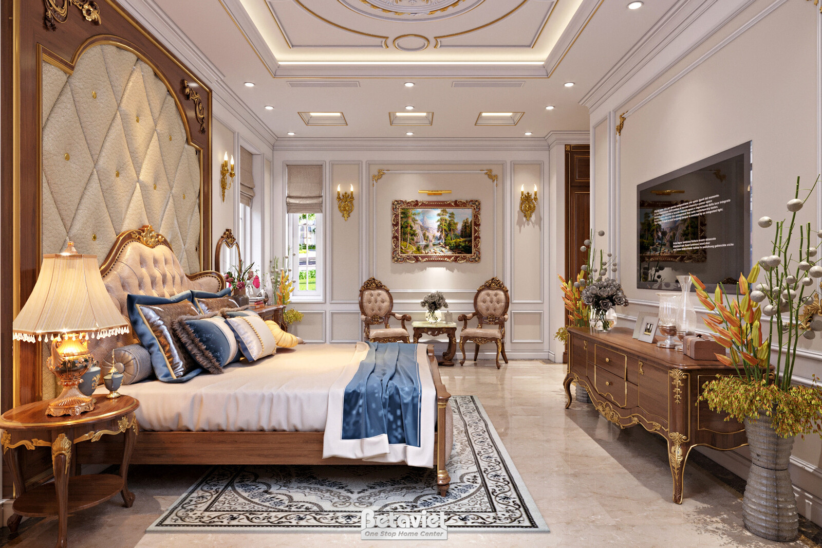 Nội thất phòng ngủ biệt thự cổ điển KT21025 – góc nhìn 5