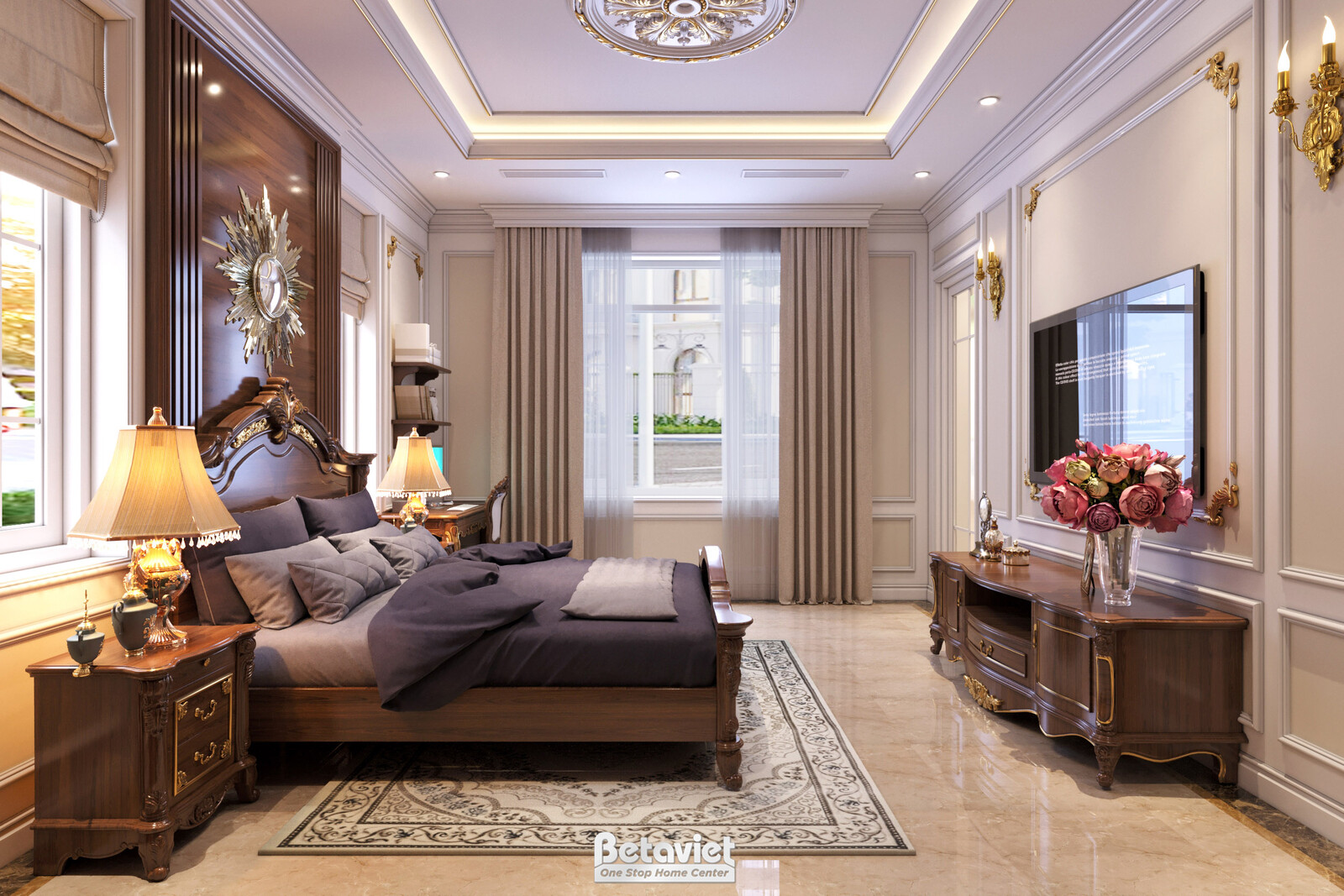 Nội thất phòng ngủ biệt thự cổ điển KT21025 – góc nhìn 10