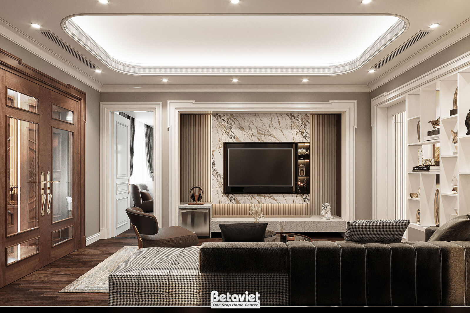 Nội thất phòng sinh hoạt chung biệt thự Art Deco NT21106 – góc nhìn 2