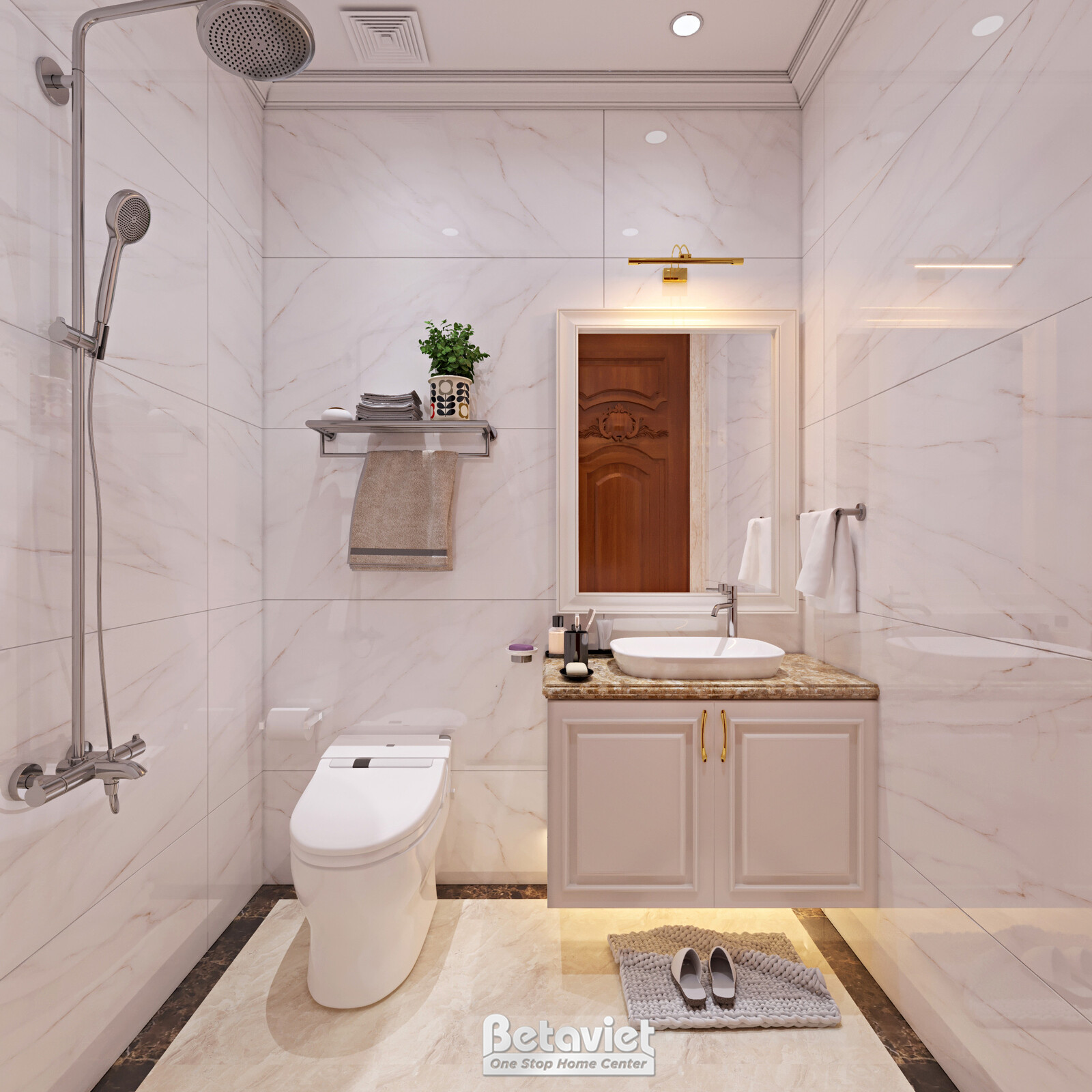 Nội thất phòng tắm biệt thự tân cổ điển KT21025 – góc nhìn tổng thể