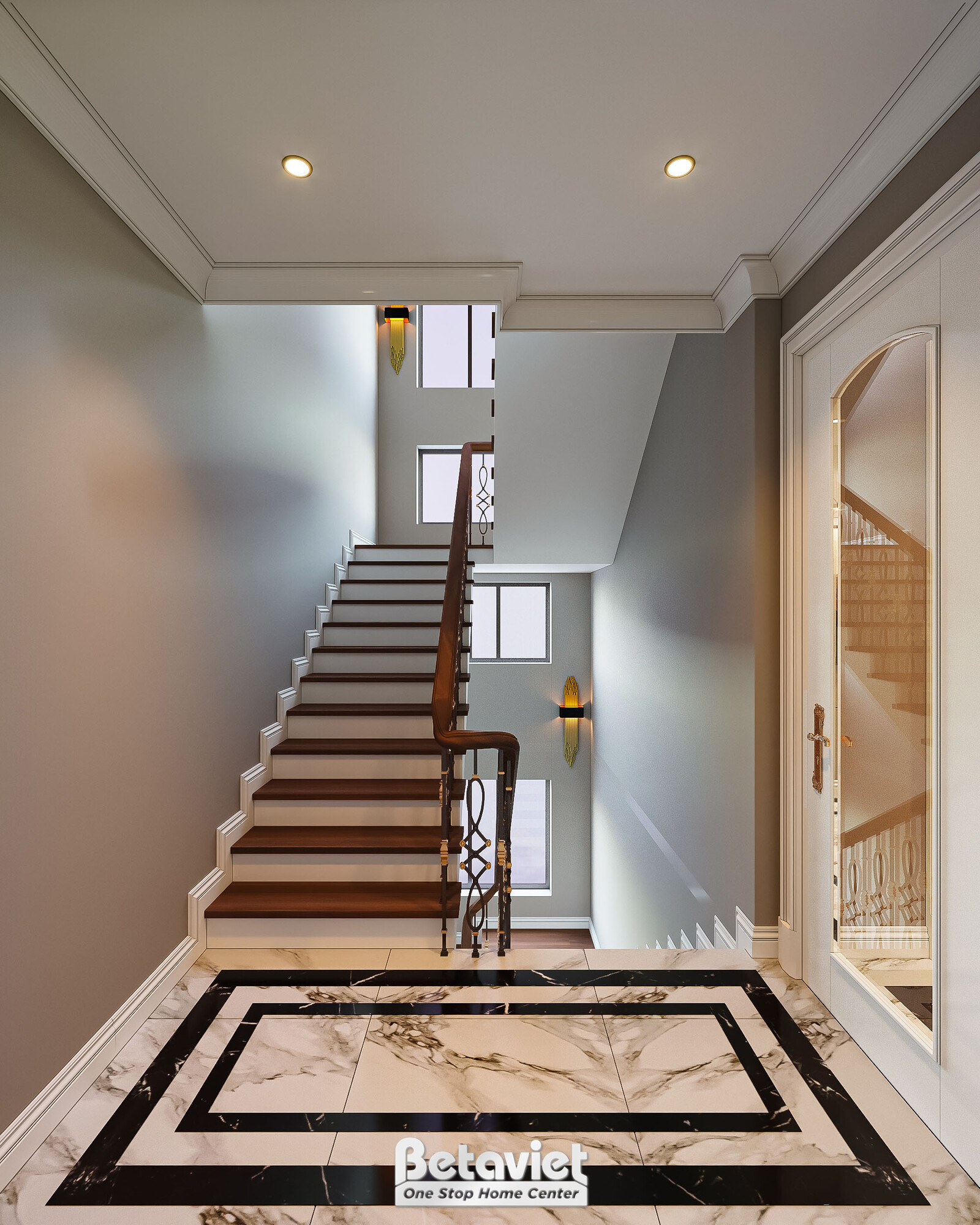 Nội thất hành lang biệt thự Art Deco NT21106 – góc nhìn 3
