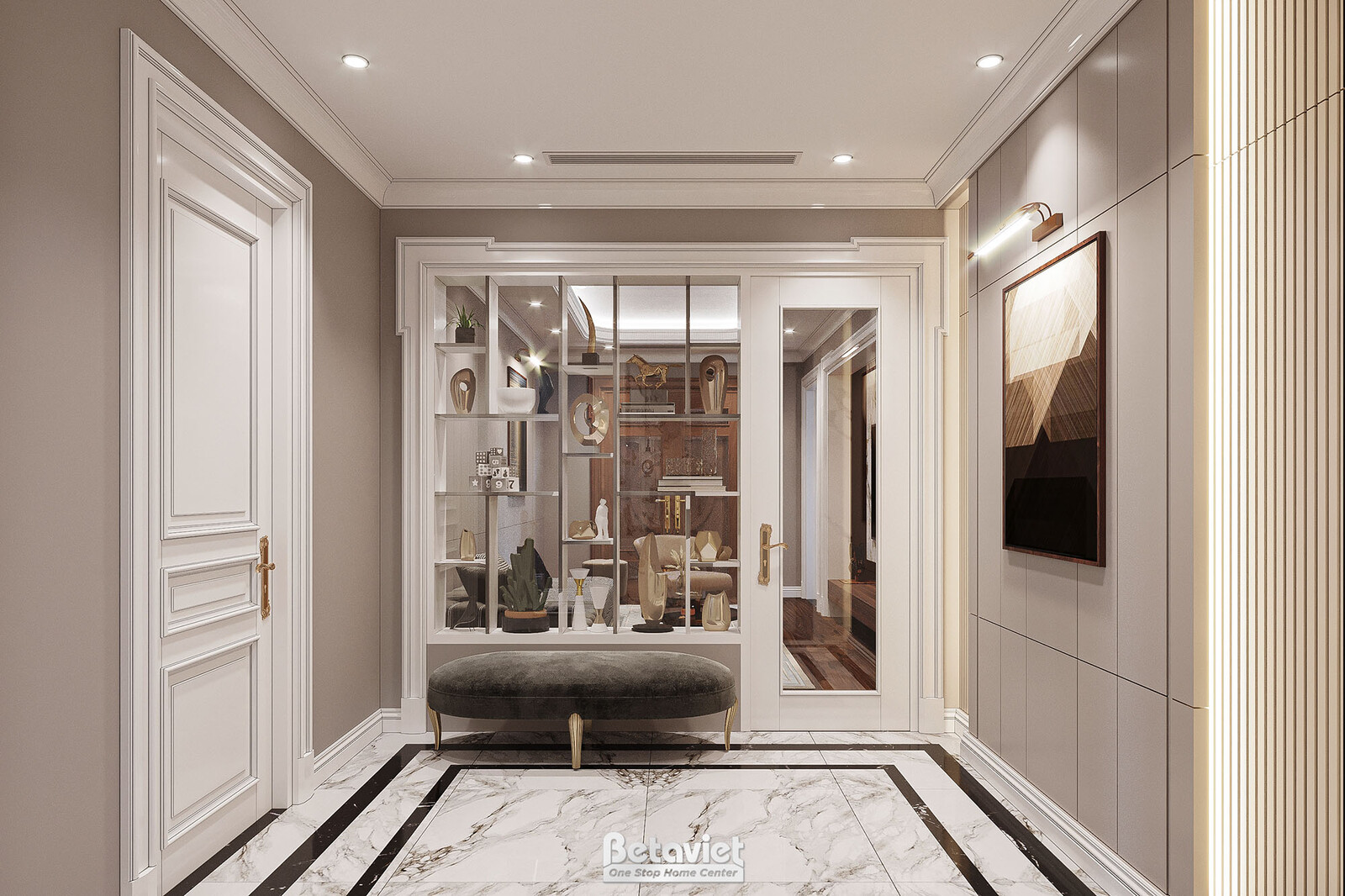 Nội thất hành lang biệt thự Art Deco NT21106 – góc nhìn tổng thể