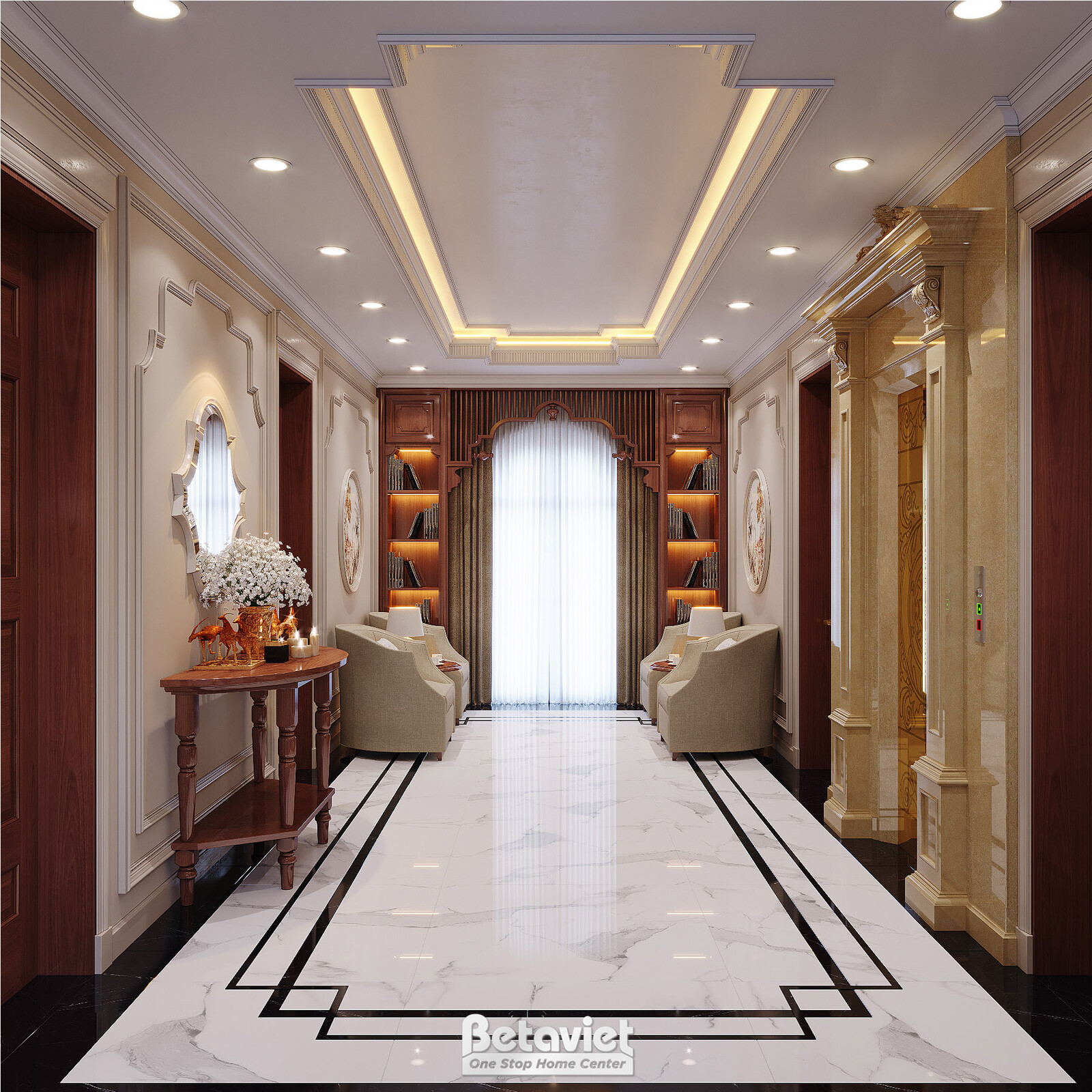 Nội thất hành lang biệt thự Art Deco KT22096 – góc nhìn 3