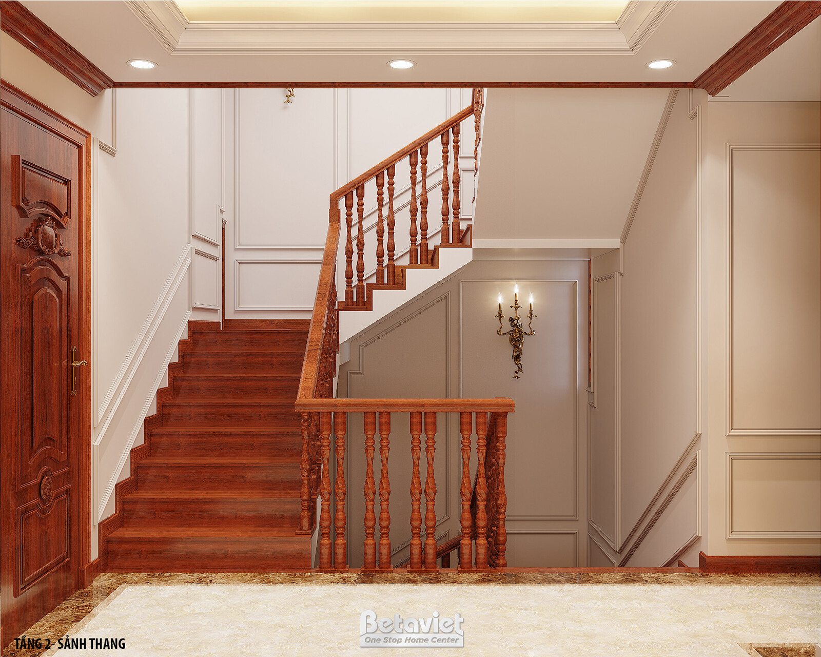 Nội thất hành lang biệt thự tân cổ điển KT22069 – góc nhìn 2
