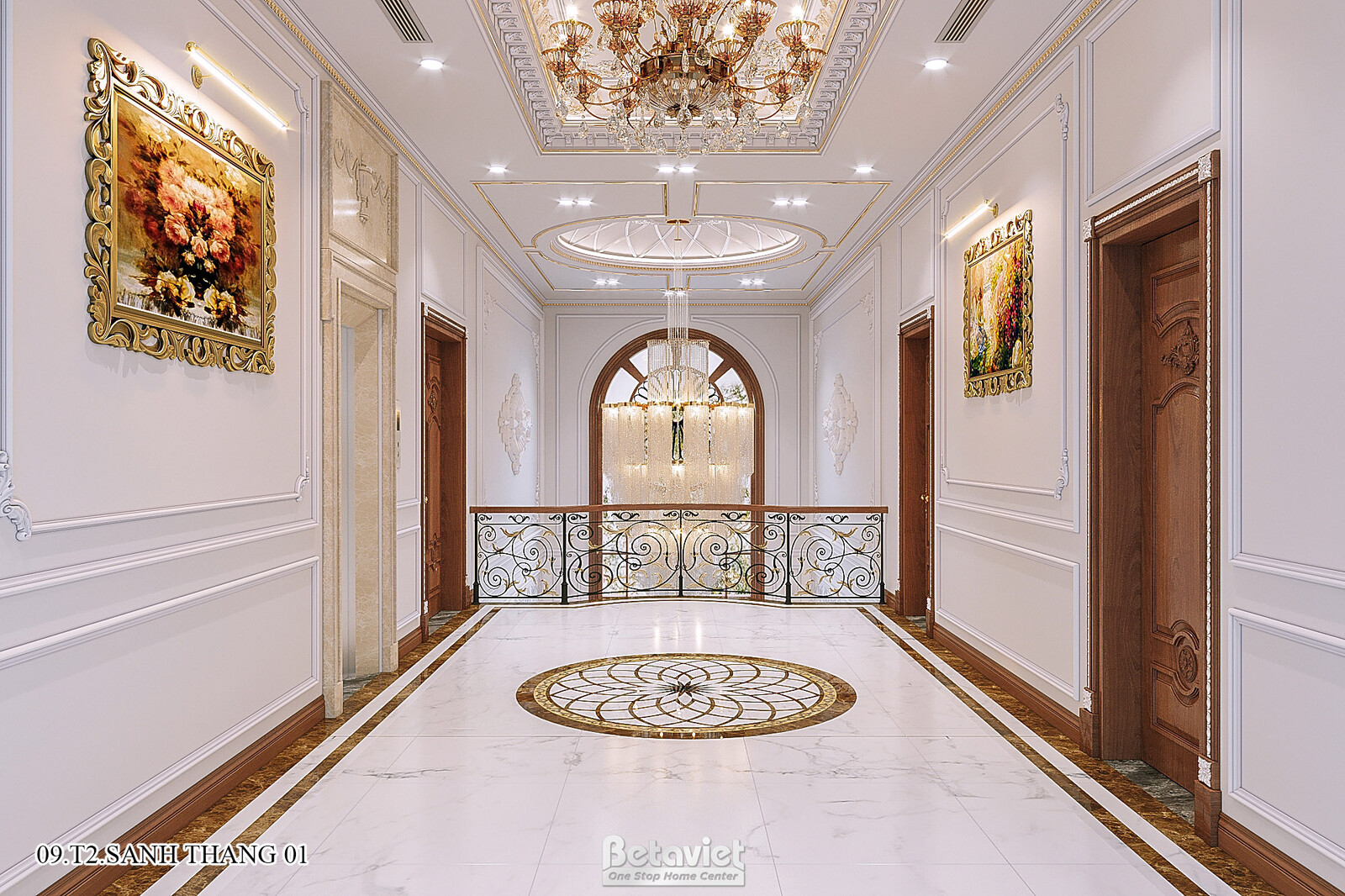 Nội thất hành lang biệt thự tân cổ điển KT21226 – góc nhìn 3