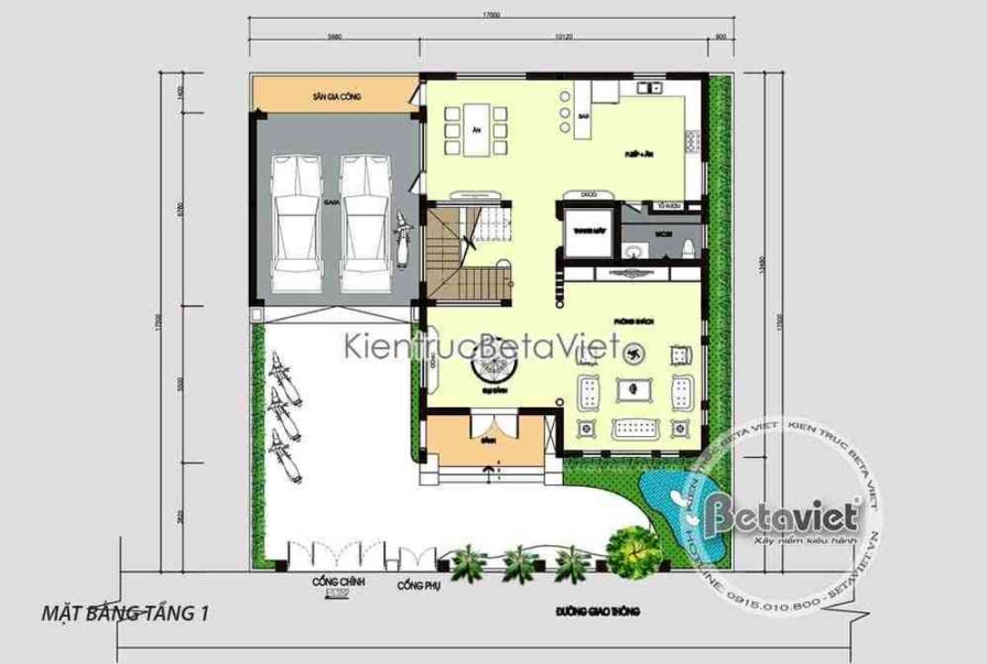 Biệt thự 3 tầng tân cổ điển KT18124 – bản vẽ mặt bằng