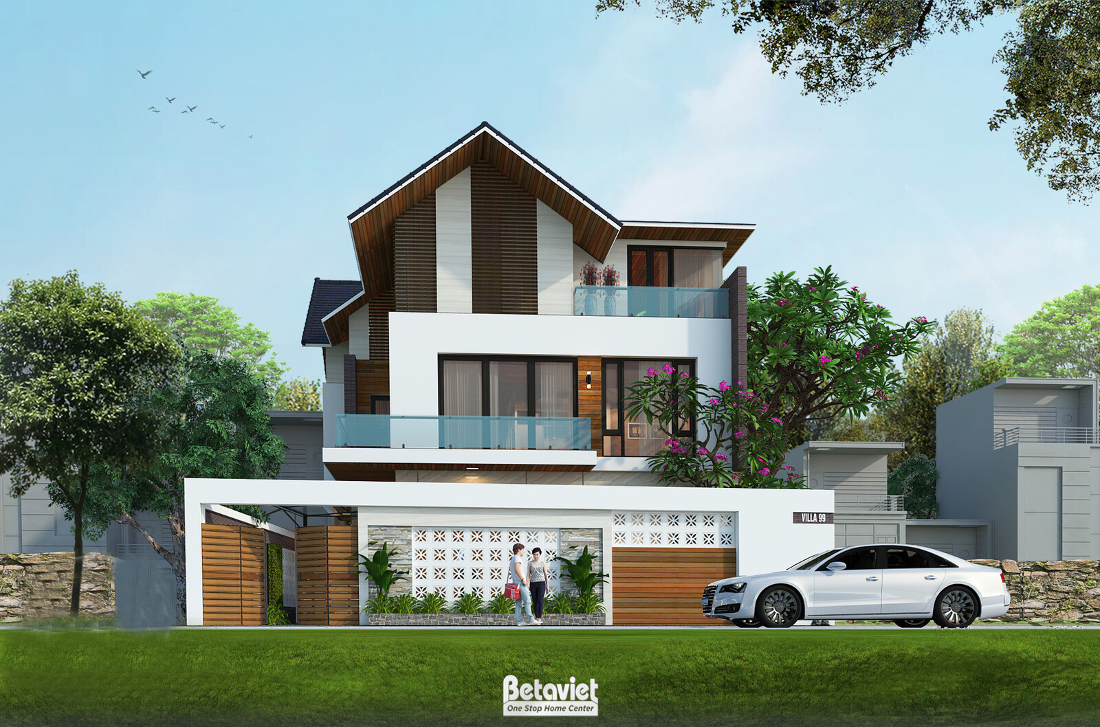 Biệt thự 3 tầng hiện đại KT20058 – phối cảnh mặt tiền