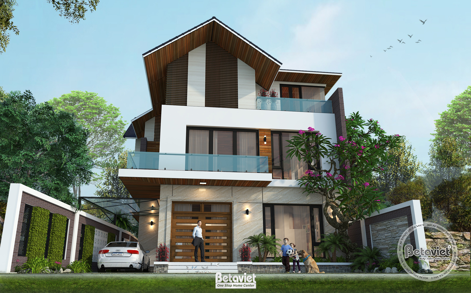 Thiết kế biệt thự kiểu Nhật hiện đại 3 tầng 5 phòng ngủ tại Bắc Ninh KT20058