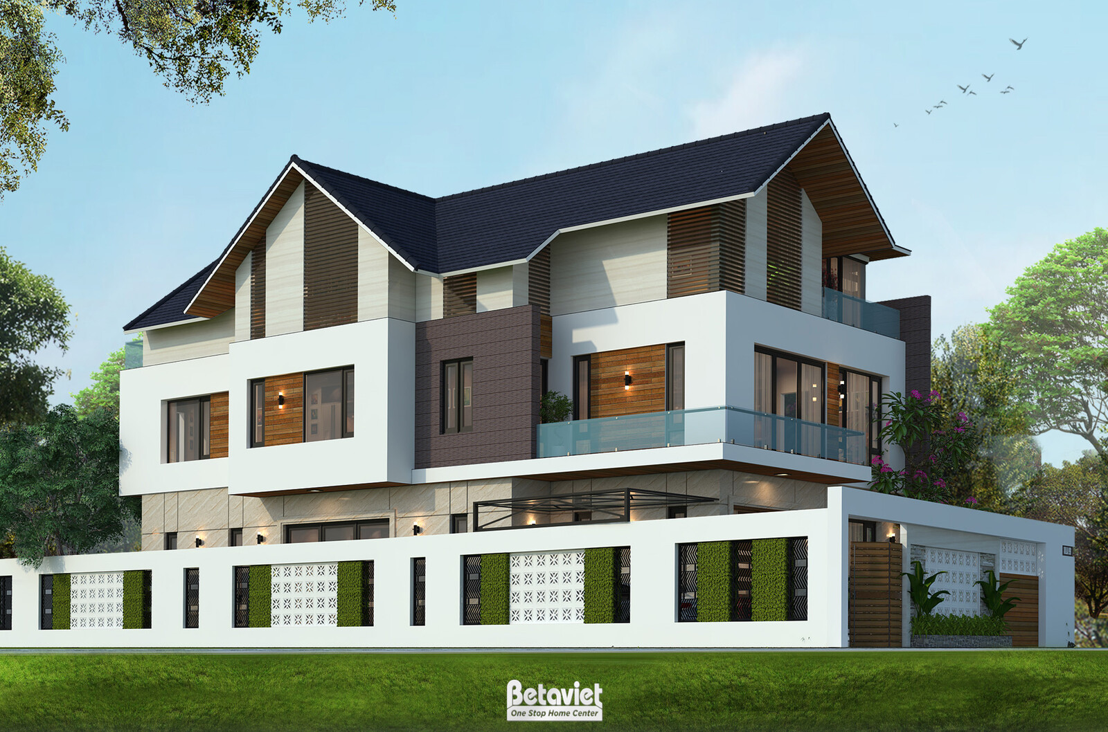 Biệt thự 3 tầng hiện đại KT20058 – phối cảnh mặt tiền (4)