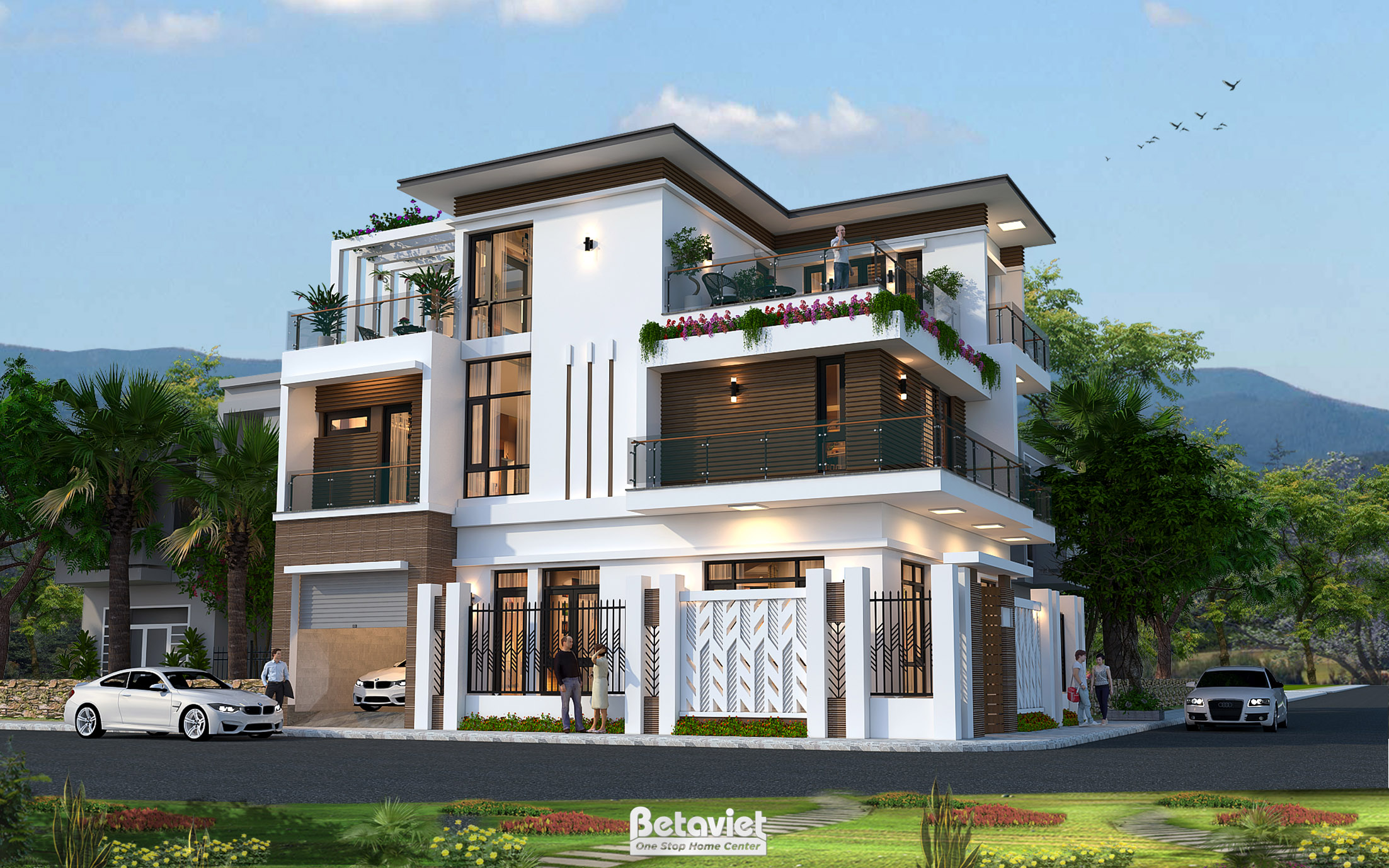 Mẫu biệt thự kiểu Nhật hiện đại 3 tầng mặt tiền 15m tại Tuyên Quang KT19076