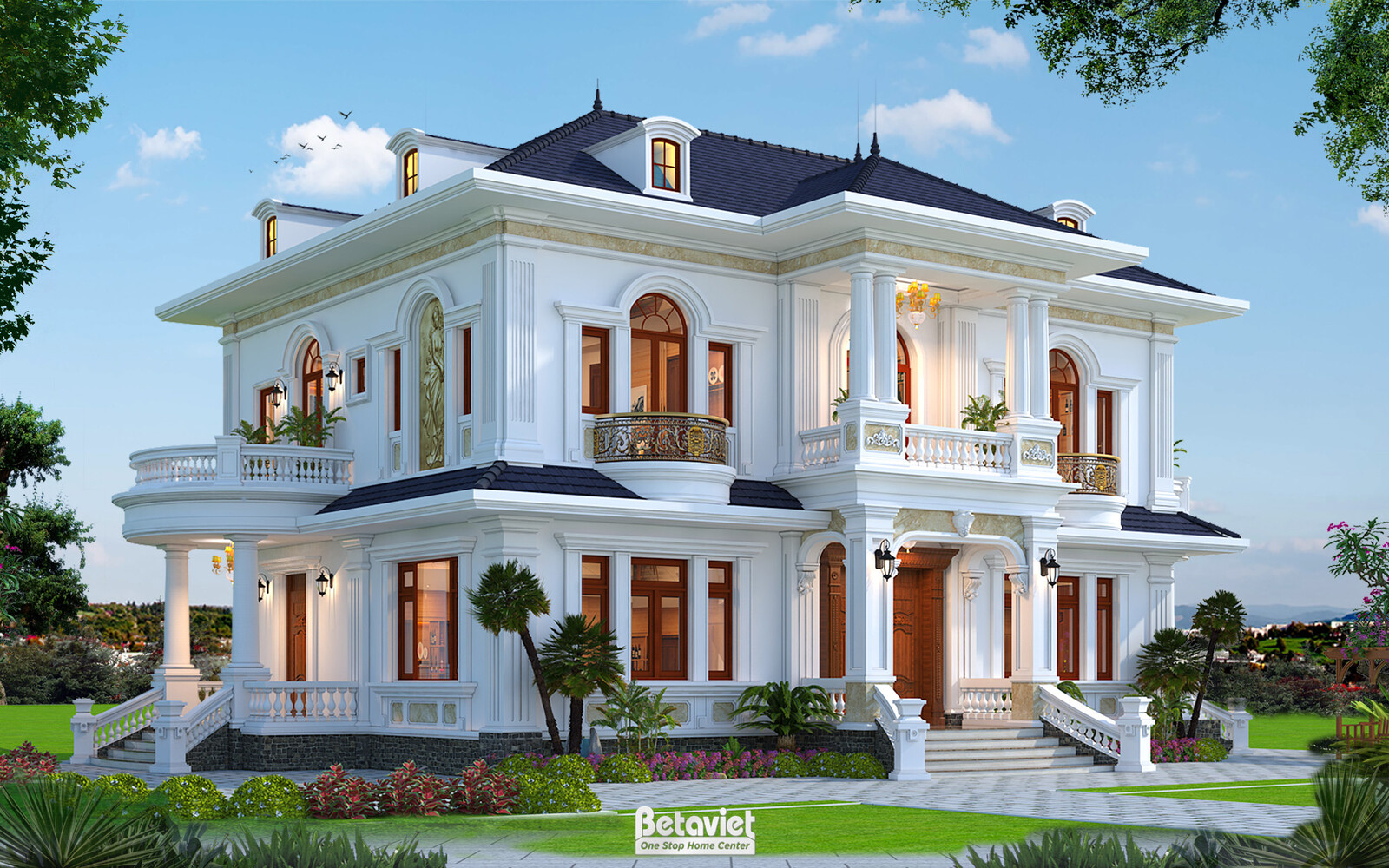Biệt thự 2 tầng tân cổ điển KT21086 – phối cảnh mặt tiền (3)