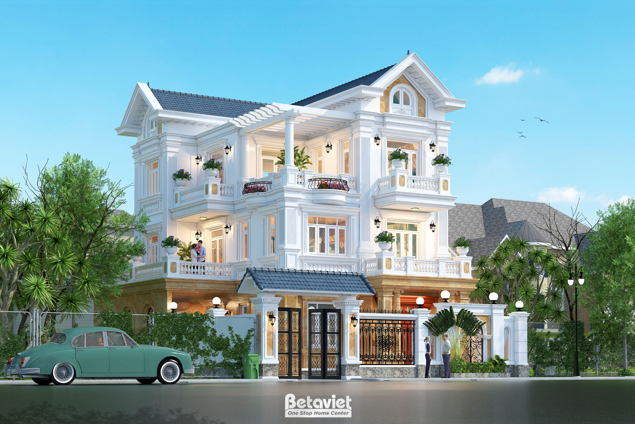 Thiết kế mặt tiền biệt thự tân cổ điển kiểu Pháp tại KĐT Phú Điền KT17089