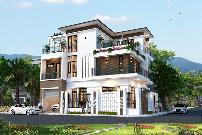 Mẫu biệt thự hiện đại Luxury 3 tầng mặt tiền 15m tại Tuyên Quang — thiết kế Betaviet KT19076