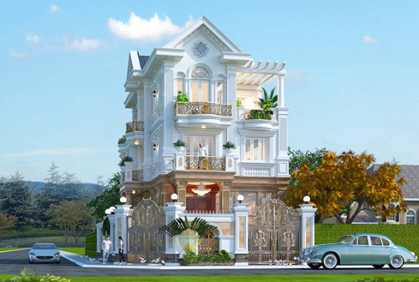 Mẫu biệt thự tân cổ điển 4 tầng có hầm 450m2 tại Bắc Ninh KT19155