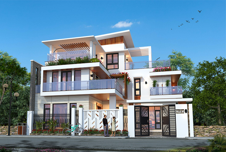 Mẫu biệt thự hiện đại mái bằng 3 tầng tại Vĩnh Phúc — thiết kế Betaviet KT18037