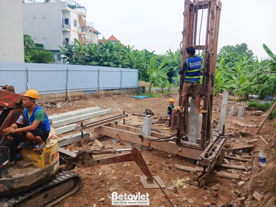 Thi công biệt thự 4 tầng hiện đại TC24063, giai đoạn khởi công – kết cấu phần thô