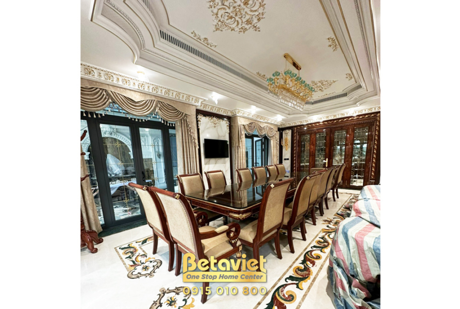 Thi công biệt thự tân cổ điển TC23367, giai đoạn lắp đặt hoàn thiện – phòng bếp và phòng ăn
