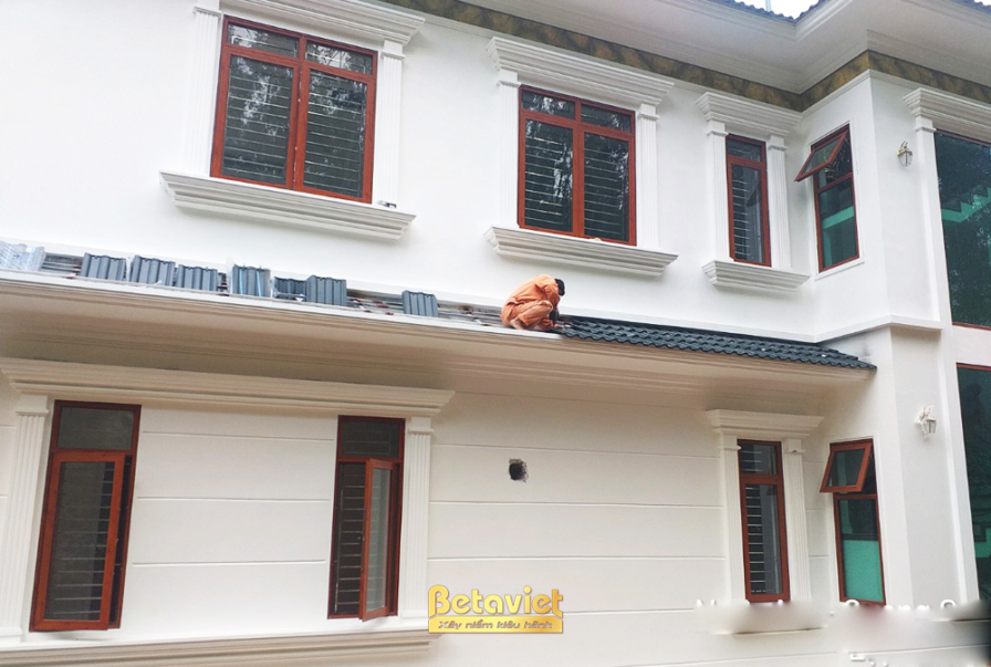 Thi công biệt thự 2 tầng tân cổ điển TC21101, giai đoạn lắp đặt hoàn thiện – mặt ngoài công trình (5)