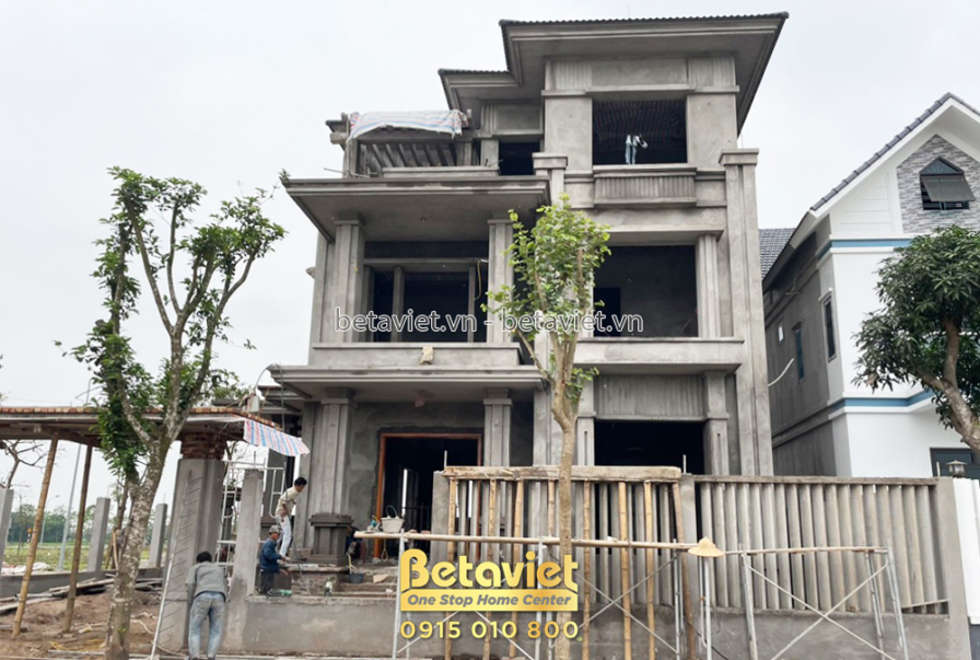 Thi công biệt thự 3 tầng hiện đại TC22156, giai đoạn thi công phần thô – mặt ngoài công trình