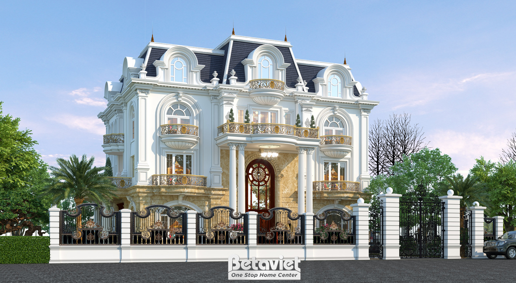 Kiến trúc biệt thự tân cổ điển 4 tầng 1000m2 tại Nghệ An KT20158