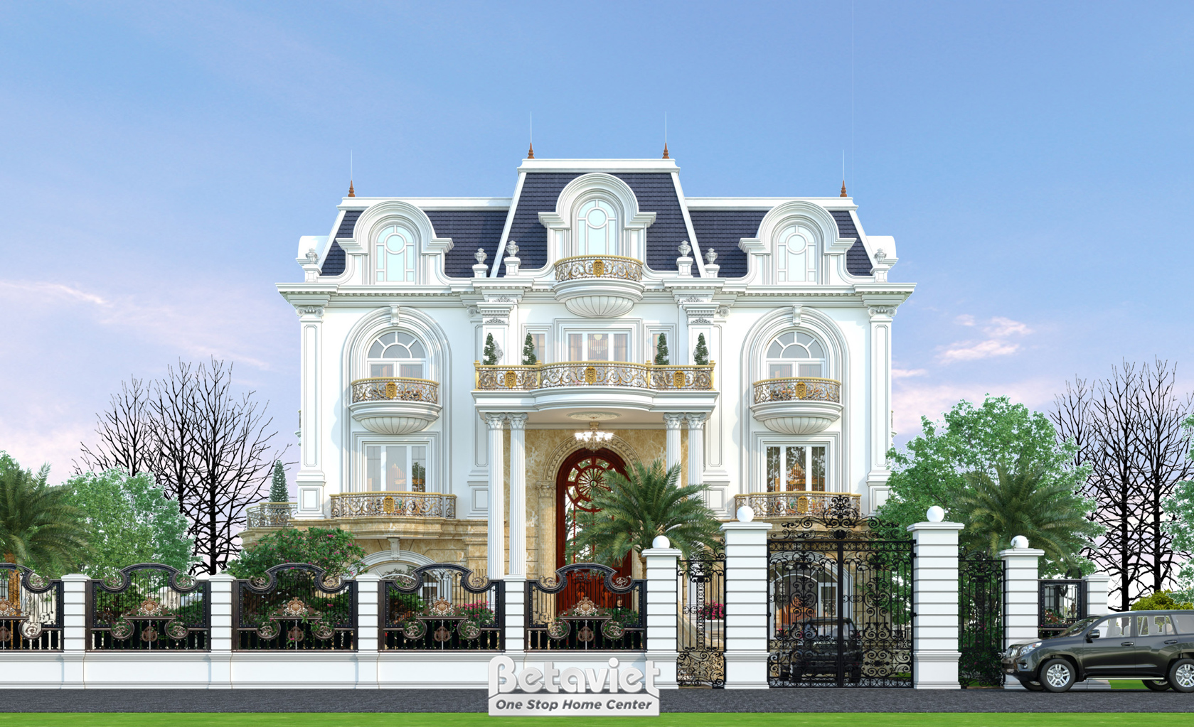Kiến trúc biệt thự tân cổ điển 4 tầng 1000m2 tại Nghệ An KT20158
