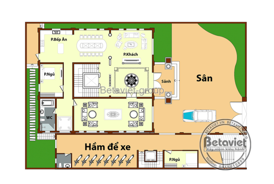 Biệt thự 4 tầng tân cổ điển KT21080 – bản vẽ mặt bằng