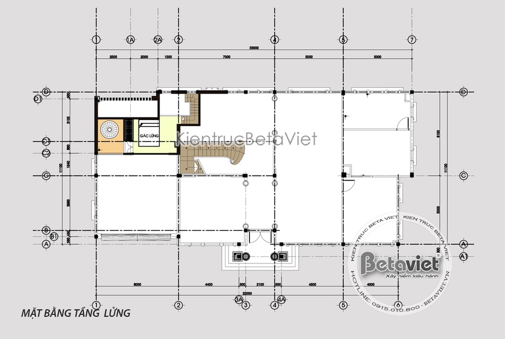 Biệt thự vườn 2 tầng tân cổ điển tại TP. Hồ Chí Minh (KT17012) – bản vẽ mặt bằng tầng lửng