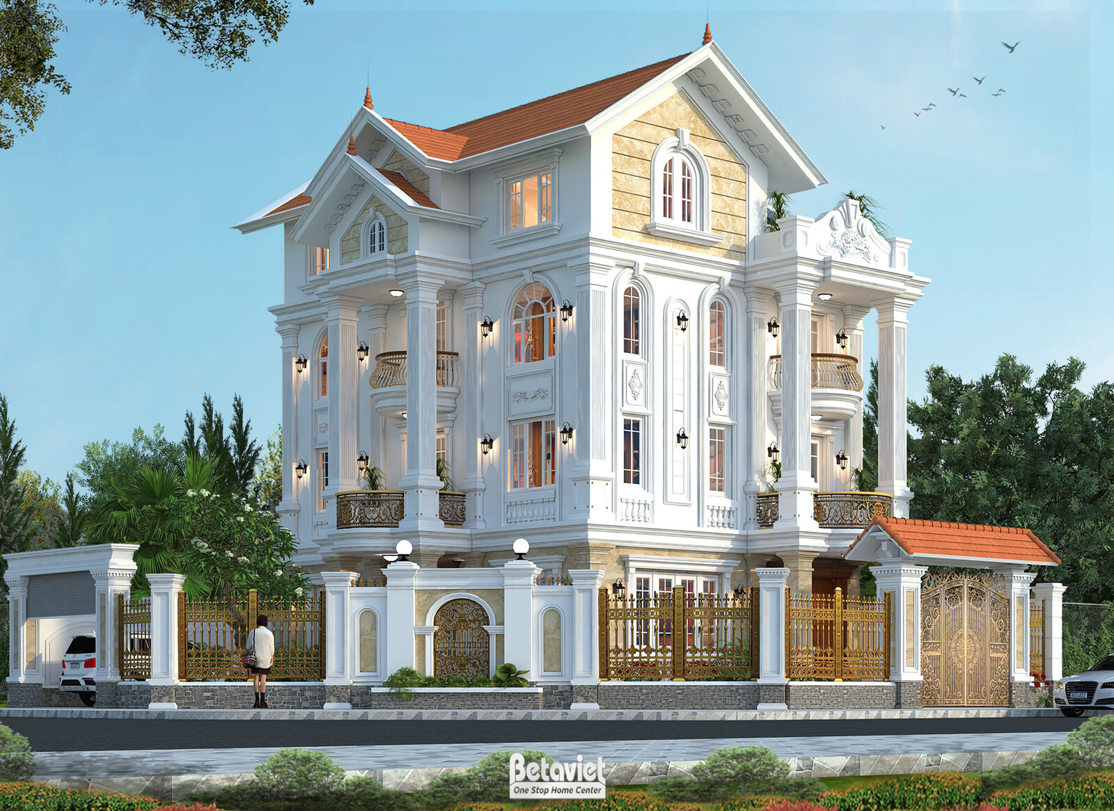 Biệt thự 4 tầng kiểu Pháp KT20166 – phối cảnh mặt tiền