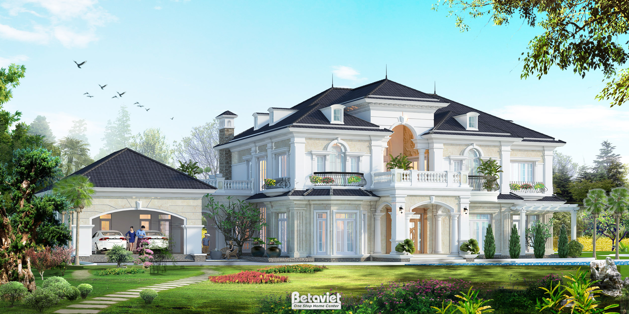 Mẫu biệt thự có tầng hầm và sân vườn 2 tầng tân cổ điển tại TP.Hồ Chí Minh KT17012