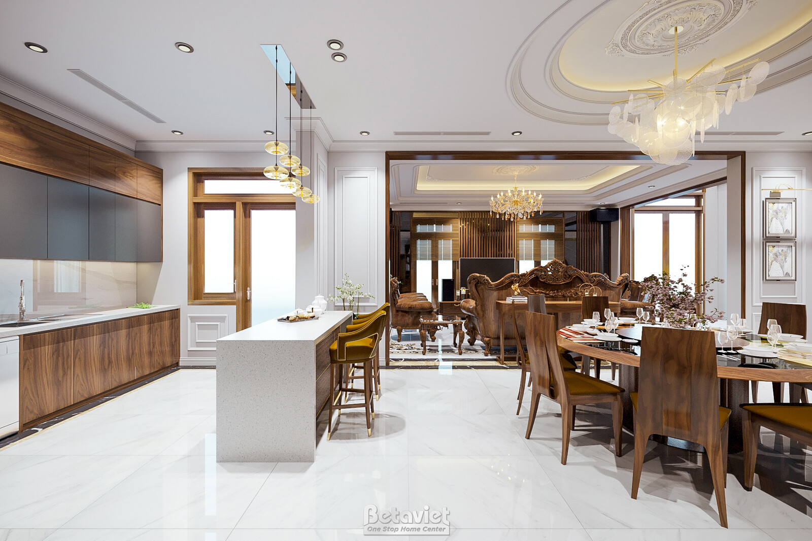 Nội thất phòng ăn biệt thự tân cổ điển KT20084 – góc nhìn 3