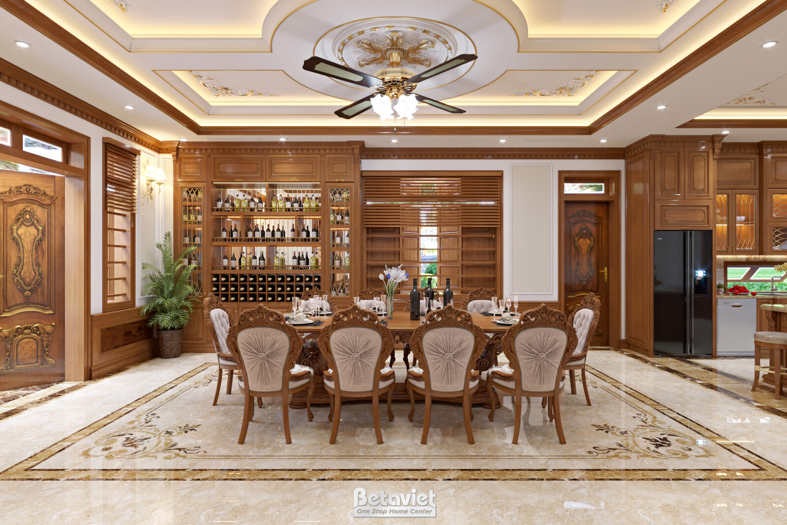 Nội thất phòng ăn biệt thự tân cổ điển NT20142 – góc nhìn tổng thể