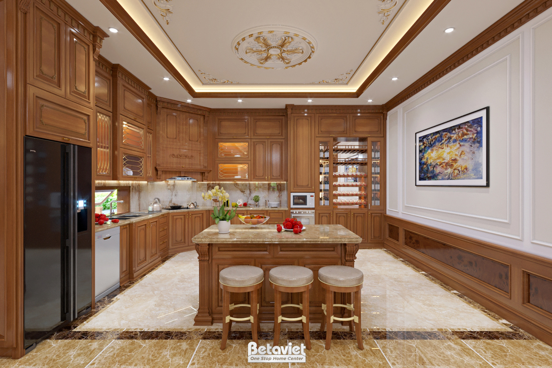 Mẫu nội thất phòng bếp biệt thự tân cổ điển NT20142