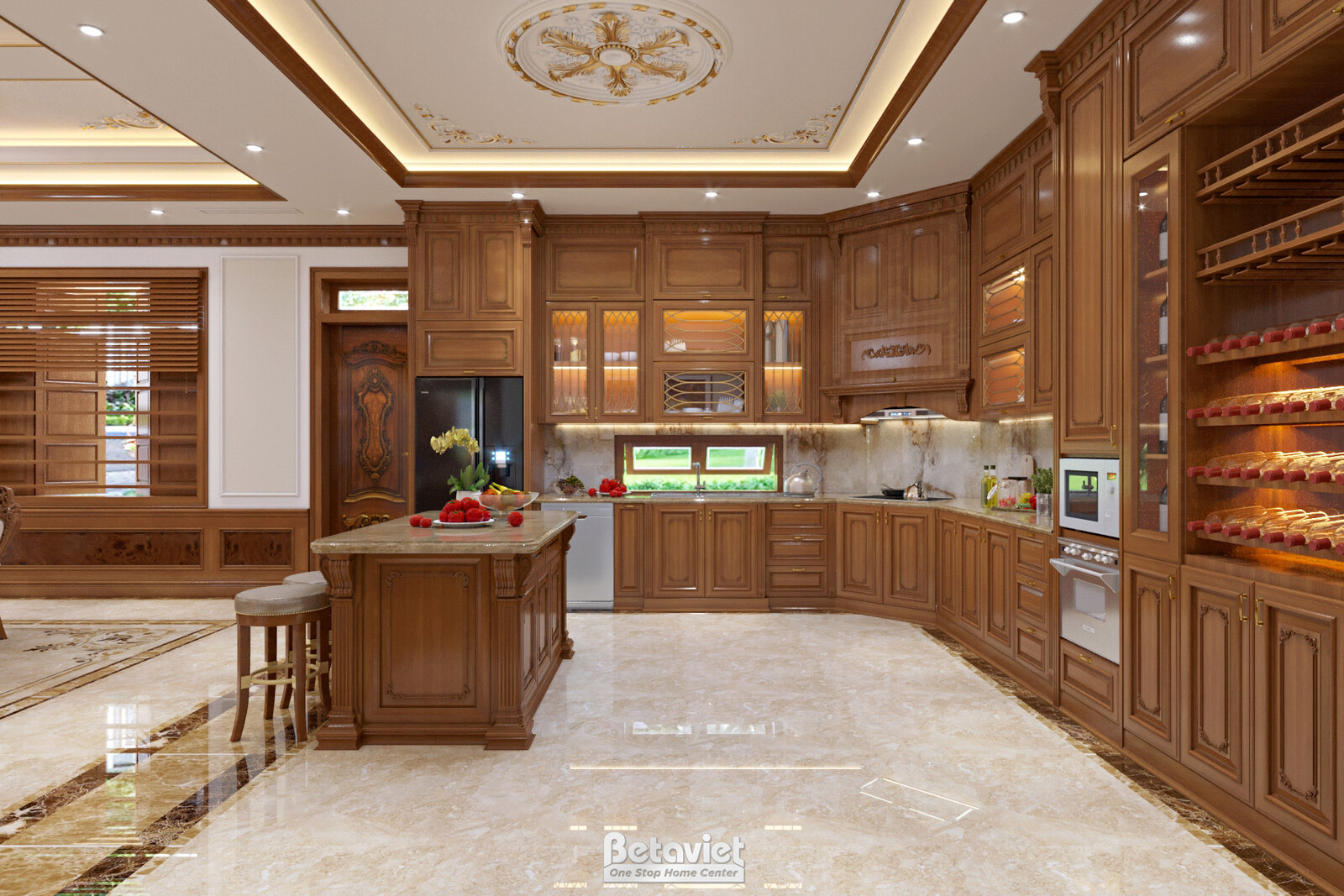 Nội thất phòng bếp biệt thự tân cổ điển NT20142 – góc nhìn 2