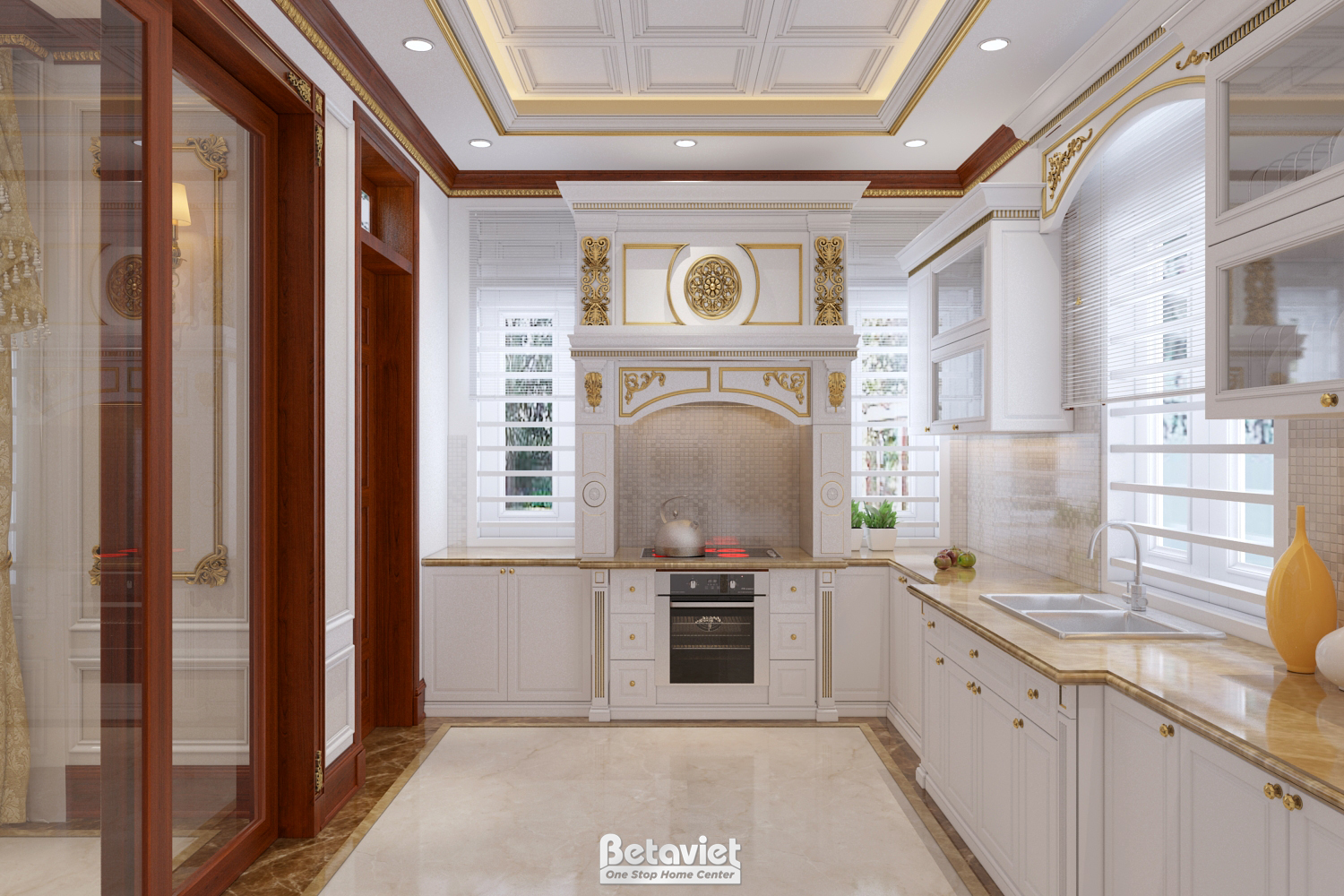 Thiết kế nội thất phòng bếp biệt thự KĐT Vinhomes Riverside NT18104