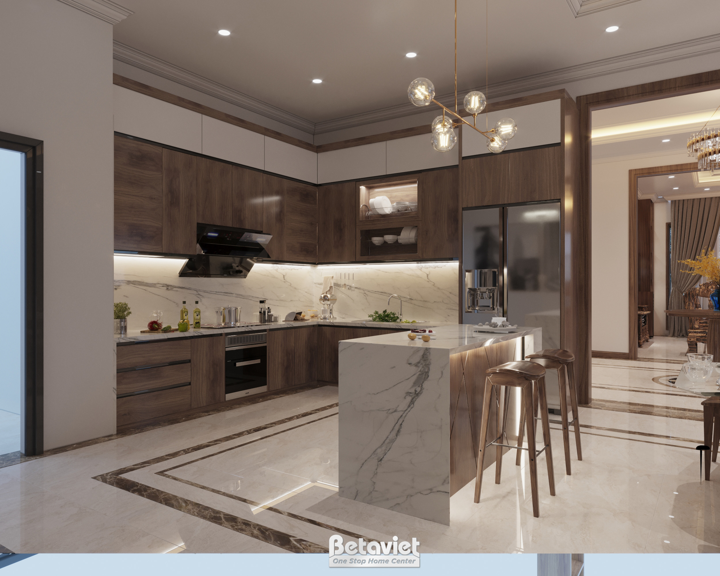 Thiết kế nội thất phòng bếp hiện đại biệt thự NT21112