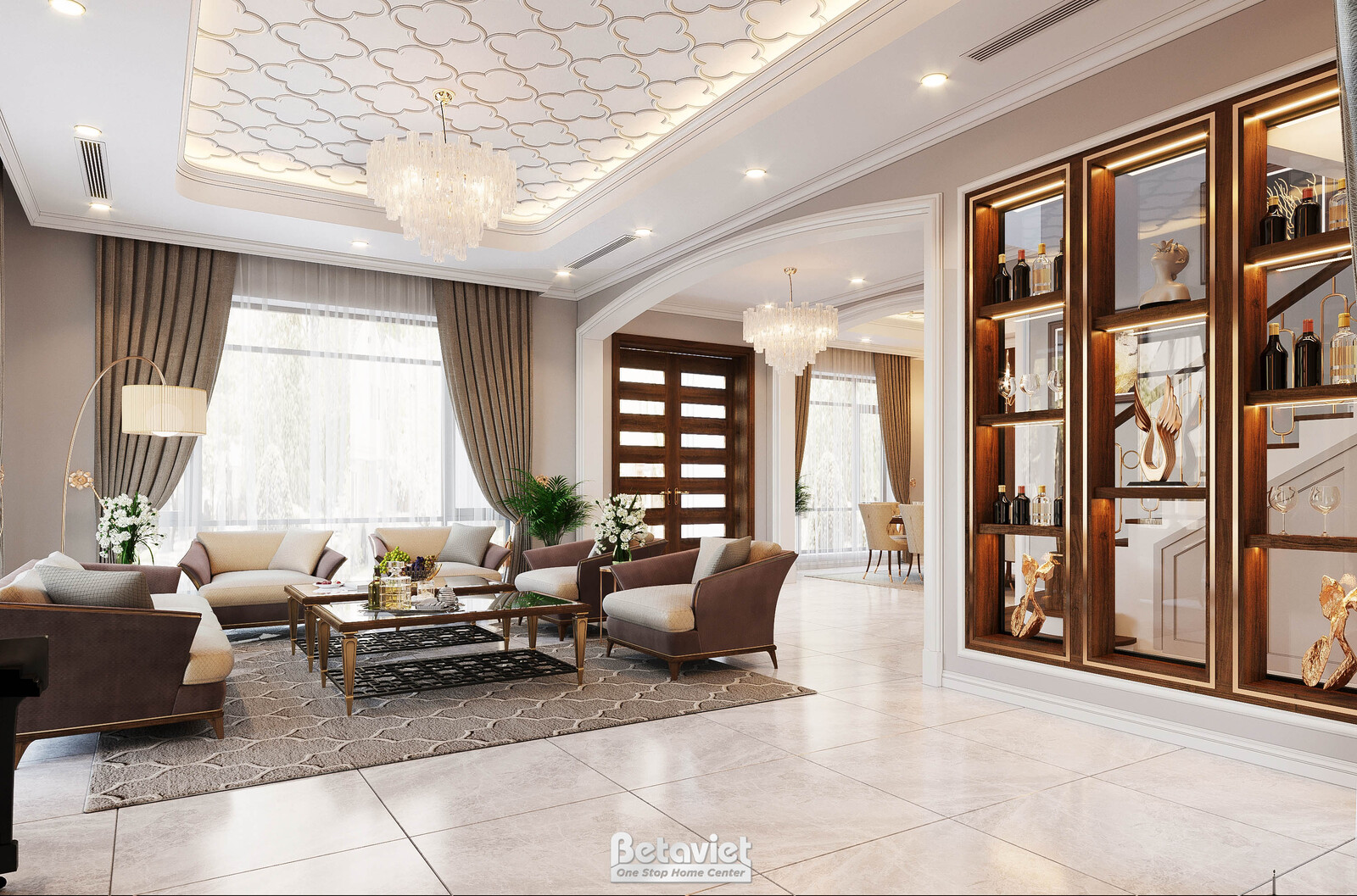 Nội thất phòng khách biệt thự hiện đại NT20243 – góc nhìn 3