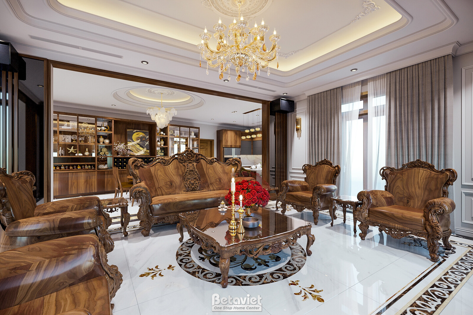 Nội thất phòng khách biệt thự tân cổ điển KT20084 – góc nhìn 5