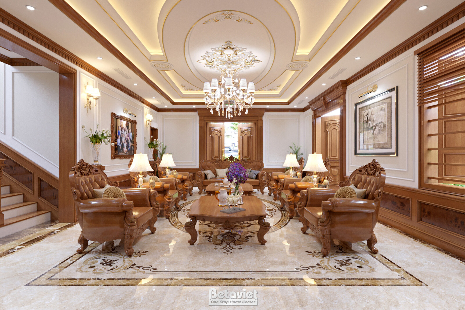 Nội thất phòng khách biệt thự tân cổ điển NT20142 – góc nhìn 2