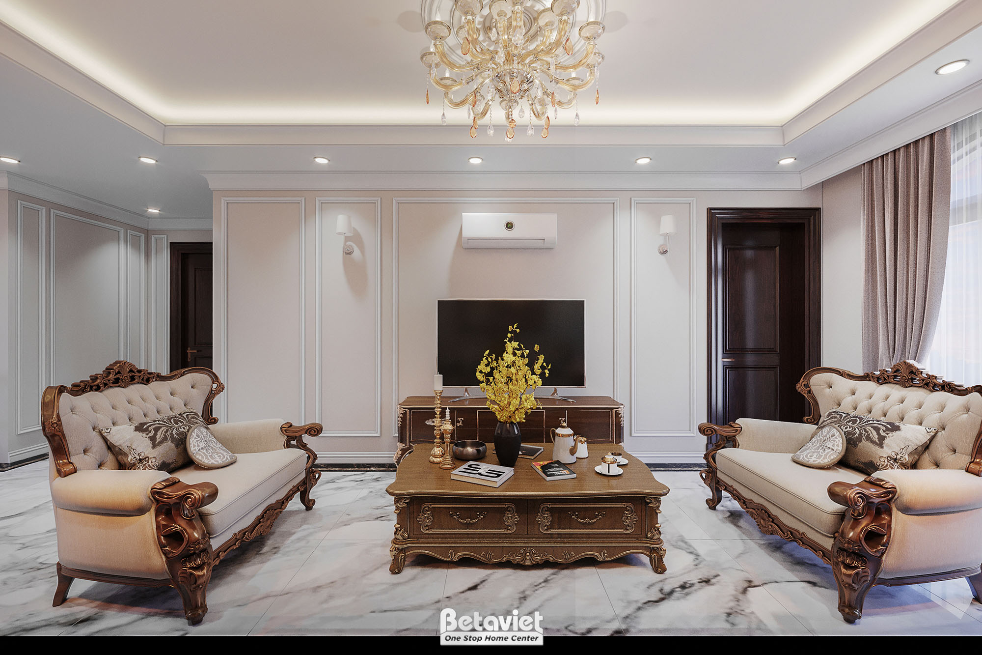 Thiết kế nội thất phòng sinh hoạt chung biệt thự Art Deco NT21015